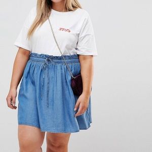 ASOS DESIGN Denim Paperbag Skirt in Midwash Blue